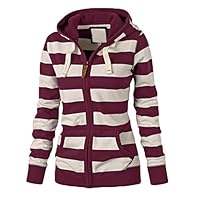 Womens Hoodies, SOMESHINE Clothes Stripe Zipper Casual Slim Tops Hooded Sweatshirt Coat Jacket Jumper Sweater Wine