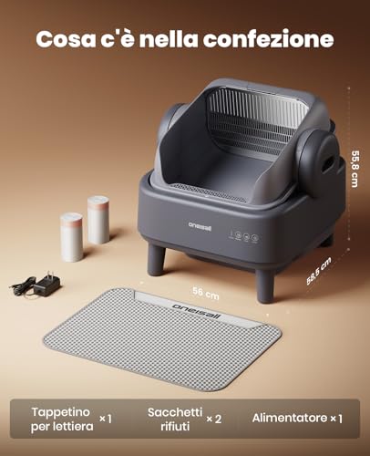 oneisall Self-cleaning Cat Litter Tray with EaseClean™ System, XXL Self-Cleaning Cat Litter for Large Cats, Stainless Steel Gate, Automatic and Manual Mode, Includes Mat and 40 Bags