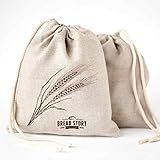 Linen Bread Bags - 2-Pack 11 x 15 inch Ideal for Homemade Bread, Unbleached, Reusable Food Storage, Housewarming, Wedding Gift, Storage for Artisan Bread - Bakery & Baguette