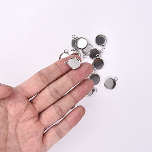 Blank Pendant Trays Transparent Glass Cabochon Settings Stainless Steel Charms for Photo Craft Jewelry Making Round Shaped 12mm 50pcs