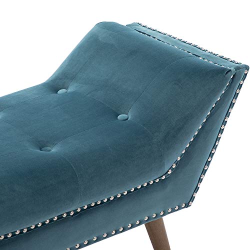 Kmax Upholstered Entryway Bench with Arms, Button Tufted Velvet Fabric Bedroom Bench with