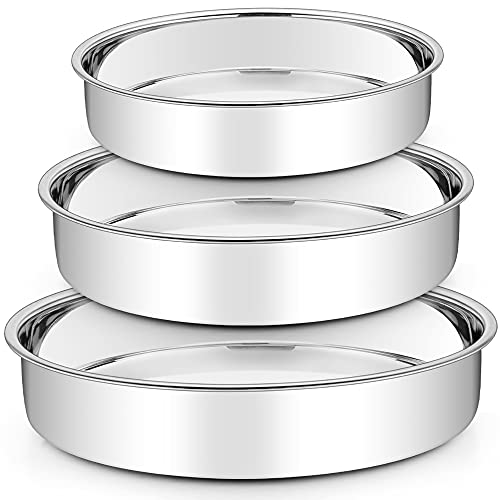 TeamFar Cake Pan, Stainless Steel Round Cake Pan Baking Tier Cake Pans Set, 8'' & 9½'' & 11'', Healthy & Heavy Duty, Mirror Finish & Easy Clean, Dishwasher Safe - 3 Pieces