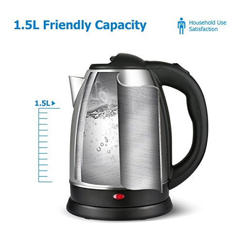 Electric Kettle 1.5L Stainless Steel Cordless with Fast Boil, Auto Shut Off and Boil Dry Protection, Electric Tea Kettle - Classic Collection - Stariver (Mother's Day Gift) - Thumbnail 3