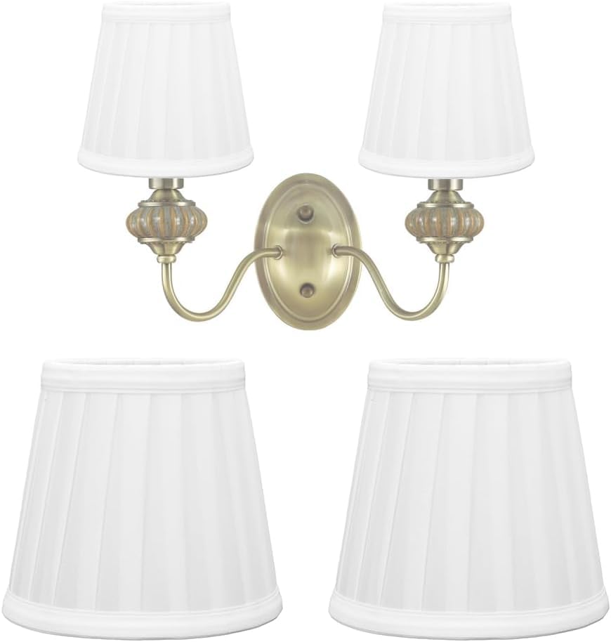 2Pcs Small Fabric Lampshade, E14 Clip On Pleated Barrel Lamp Shades Chandelier Lampshade, Vintage Small Lamp Shades for Table Lamps, Floor Lamps (White)