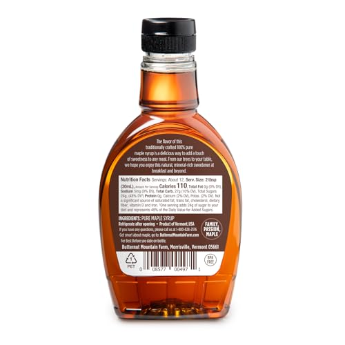BUTTERNUT MOUNTAIN FARM PURE MAPLE SYRUP GRADE A AMBER RICH PET BOTTLE, 12 FL OZ