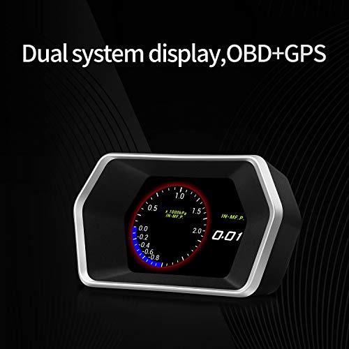 Car HUD OBD2/GPS Dual Systems Head Up Display iKiKin Digital Car GPS Speedometer with Compass Test Brake Test Fault Code Reader Engine RPM OverSpeed Alarm Water Temperature for All Vehicle