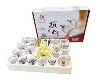 HQ Massage Schröpfen Set mit 18 Schröpfgläser aus Kunststoff mit Magneten (inkl. Gelenkschröpfen) + Vakuumpumpe