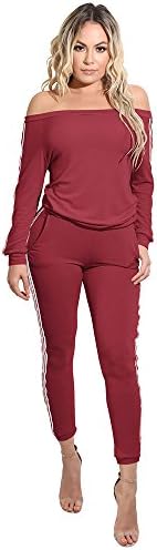 Ageena Women's 2 Piece Off Shoulder Bodycon Sweatsuit Set Tracksuit Outfit S Bundury