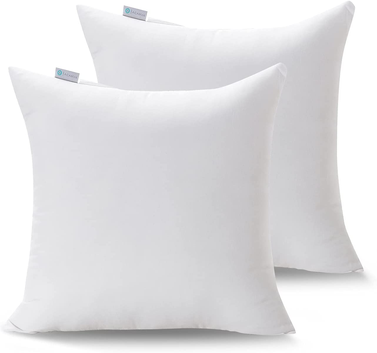 Acanva Cushion Pads 22 x 22 Inches 2 Pack, Square Bounce Back Cushion inserts with HollowFibre Fillers, Decorative Pillow insert Stuffer Sham for Sofa & Bedding, White Cushions Set of 2, 55cm x 55cm