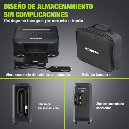 Compresor Aire Portátil 3 en 1, Luz LED Power Bank