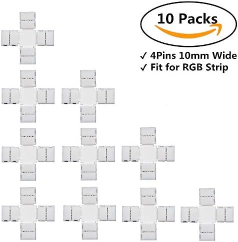 LED Strip Connector 10pcs/Pack X Cross Shape Solderless Snap Down 4 Conductor for 10mm Wide SMD5050 RGB LED Flexible Strip Lights