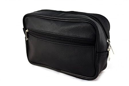Bilson Kulturtasche Herren Leder, schwarz - Hochwertiger Kulturbeutel Herren (Reise-Necessaire) -Waschtasche/Toilettenbeutel 
