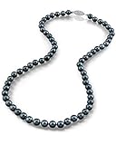 14K Gold Japanese Akoya Black Cultured Pearl Necklace - AA+ Quality, 18 Inch Princess Length