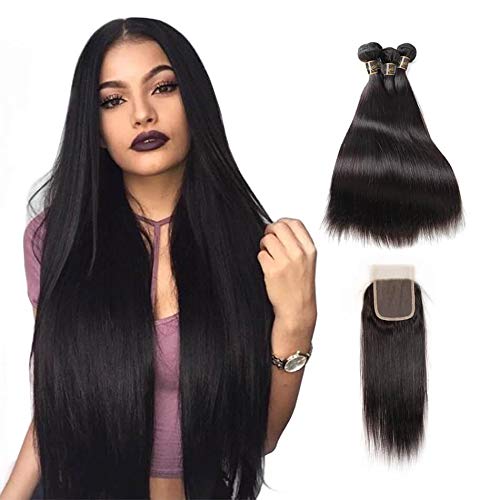 Brazilian 3 Bundles Silky Straight With 4x4 Closure Unprocessed