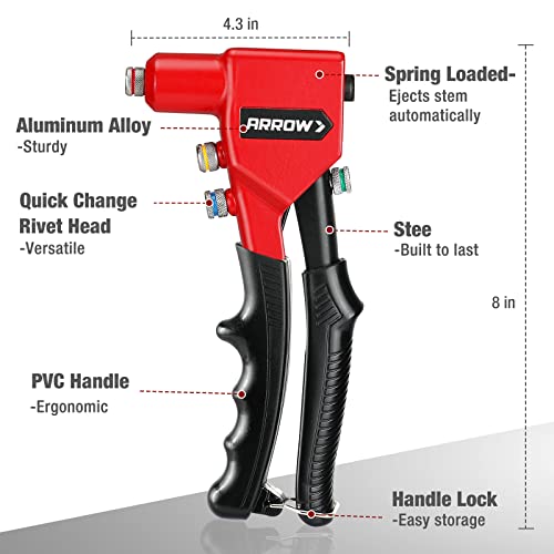 Arrow Hand Riveter Kit, RT187M Professional Pop Rivet Gun with 3/32", 1/8", 5/32", 3/16" 100