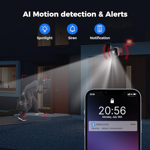 Hiseeu Solar Security Cameras Wireless Outdoor, Battery Powered 3K 4MP Indoor WiFi Smart Cameras for Home Security Outside, Motion Detection, Waterproof, Color Night Vision, 2-Way Audio