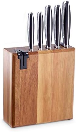 EW-MB-1370 juego de bloques de cuchillos de madera de acacia con pies de goma antideslizantes, incl. afilador de cuchillos integrado, 6 piezas
