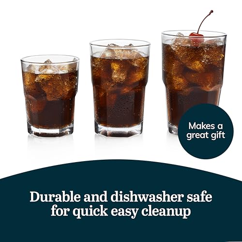 Libbey Boston Tumbler, Rocks, and Juice Glasses, 18 Piece Classic Stackable Glass Cups Set, Versatile, Kitchen Drinking Glasses Set for Everyday Use