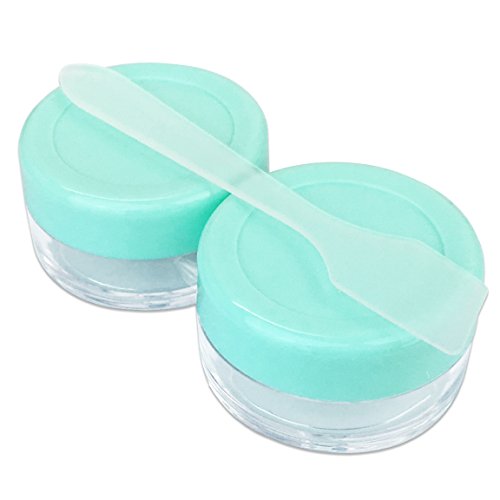 Beauticom 4 Pieces of Light Teal Green Clear Plastic Makeup Face Skin Cream Empty Cosmetic Jar 10ml / 10g (Also Includes 2 Pieces Spatulas)
