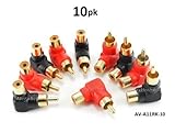 CablesOnline 10-PACK RCA Male Plug to RCA Female Right-Angle Gold-Plated Adapter , Red / Black (AV-A11RK-10)