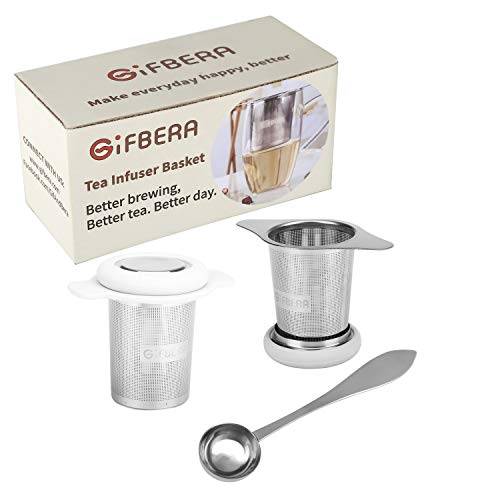 Gifbera 2 Pack Large Tea Infuser Set - Stainless Steel Extra Fine Mesh Tea Strainer Filter with Scoop & Double Handles - Fits Standard Cups Mugs Teapots