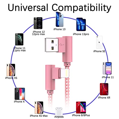 iPhone Charger 10FT Right Angle Lightning Cable 3 Pack 90 Degree Nylon Braided iPhone Fast Charging Data Sync Cord Compatible with iPhone 13/13 Pro/12/11/11 Pro/11 Max/X/XS/XR/XS Max/8/7/6