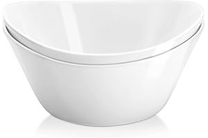 Yedio Salad Bowls Set, 48 Ounces Porcelain Serving Bowls, Large White Bowls for Soup, Oatmeal, Pasta, Snacks, Set of 2, Micro