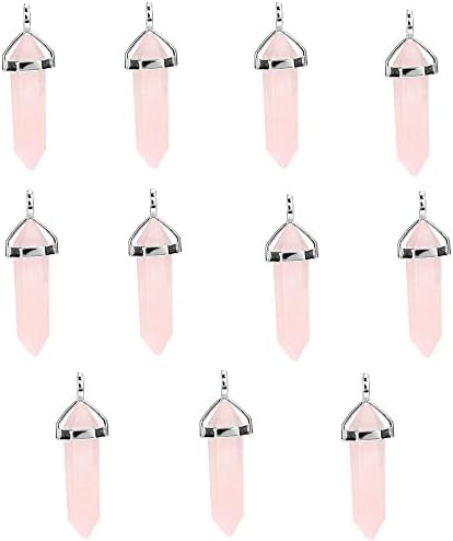 11 Piece Crystal Hexagonal Healing Point Pendant Chakra Cut Gemstone Pendant (Rose)