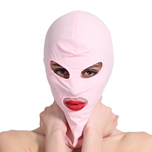 HOT TIME Unisex Lycra Spandex Zentai Hood Mask (S-Small, Pink-Open Eyes Mouth)
