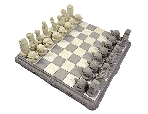American Made Heavy Cast Stone Outdoor Chess Set with Garden Motif, 16.5"