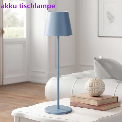 Klighten 2 Pieces LED Dimmable Blue Wireless Desk Lamp, Rechargeable Indoor/Outdoor Battery Powered Table Lamp with USB-C, Warm Light 3000K, Aluminium, Waterproof IP54