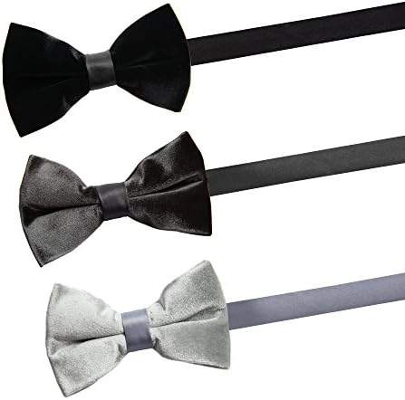 Velvet Pre-tied Bow Tie 3-pack (Medium, Winter Gray Black)