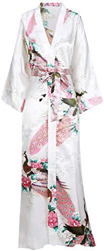 Kimono Dressing Gown Peacock Kimono Robe Silk Satin Kimono Women Wedding Pyjamas Party 135cm/53''