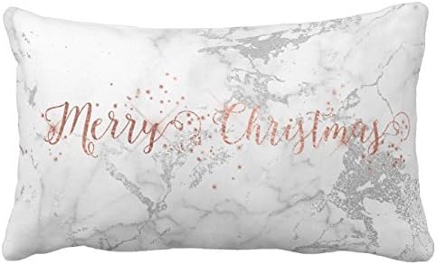 UTF4C Rose Gold Gray Silver White Marble Merry Christmas Lumbar Throw Pillow Case Square 12 x 16 Inches Soft Cotton Canvas, Pillow Cover Decorative for Sofa Couch Hidden Zipper