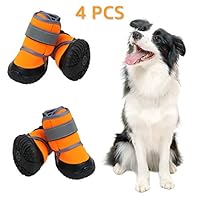 Zeraty Dog Boots Paw Shoes for Medium Large Dogs with Non-Slip Sole/Reflective Straps/Orange Set of 4PCS / 2PCS