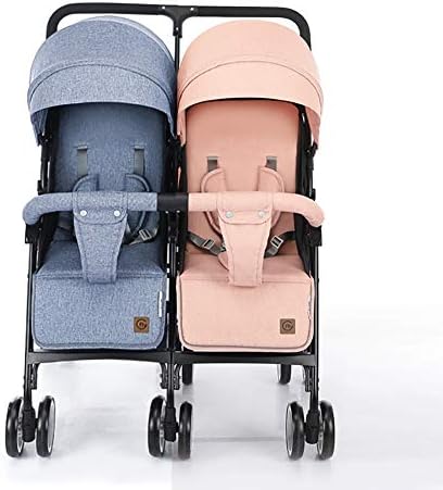JCOCO Twin Baby Stroller Lightweight Double Trolley Can Sit and Lie Down Folding Suspension Carriage (Color : Blue+Pink)