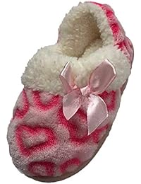 Wondernation Toddler Girls Pink Leopard Print Heart Slippers Loafers House Shoes 9-10