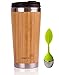 Elegant Reusable Bamboo Eco Travel Mug (Thermos) for Coffee or Tea | Splash-Proof, Easy to Clean Lid | Silicone Tea Infuser Included (15 Oz)