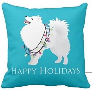 HL HLPPC Unique Style American Eskimo Dog Happy Holidays Design Cover Square Pillowcase 18x18 Inch