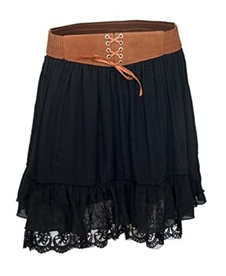 eVogues Women's Lace Hem Chiffon Mini Skirt Black