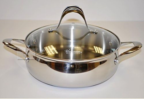 Uniware Collection Super Quality 8/18 Stainless Steel Flat Sauce Pot with Glass LID [3779] (3.5 Qt , 10" DIA X 3.5"H)