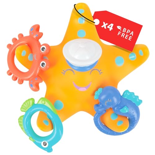 Nuby Starfish Ring Toss Bath Toy, Includes 3 Toss Rings (Crabfish