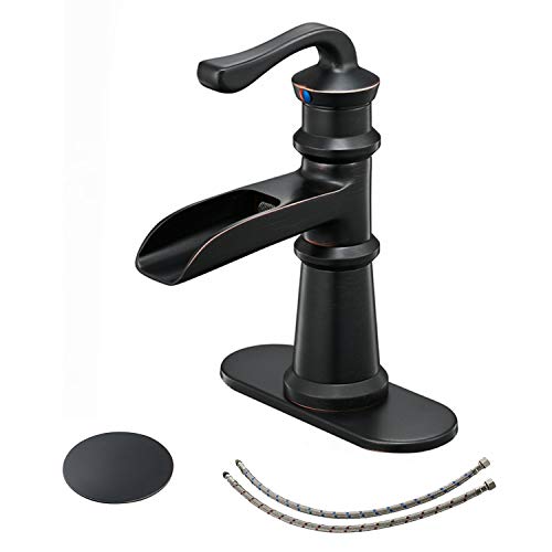 BWE-Bathroom-Faucet-Oil-Rubbed-Bronze-Single-Handle-Single-Hole-Waterfall-Bathroom-Sink-Faucet-with-Drain-Assembly-with-Overflow-and-Supply-Line-Lavatory-Faucets-Mixer-Tap-Deck-Mount-Lead-Free BWE Bathroom Faucet Oil Rubbed Bronze Single Handle Single Hole Waterfall Bathroom Sink Faucet with Drain Assembly with…