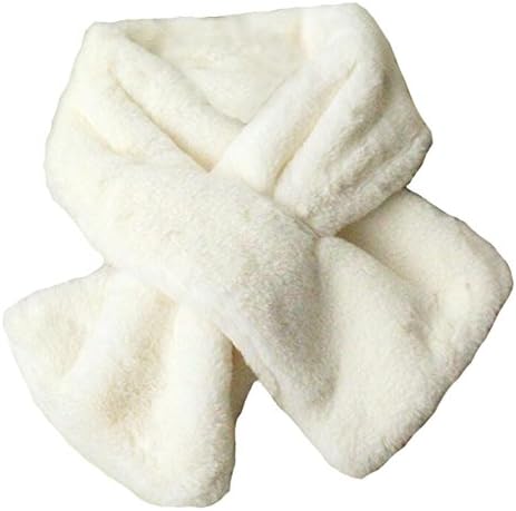 Adrinfly Women Plush Collar Scarf Rectangle Faux Fur Textured Loophole Bow Scarf White