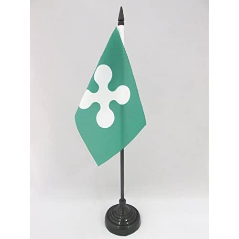 AZ FLAG - Lombardy Table Flag 4'' x 6'' - Italian region of Lombardia Office Mini Banner 100% Polyester 15 x 10 cm - Mini Desk Flag with 10'' Pole and Black Plastic Base