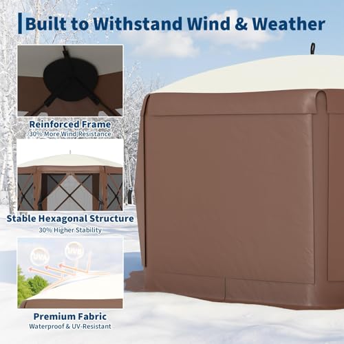 IDEALHOUSE 13x13FT Pop Up Gazebo Tent, 2-in-1 Screen Tent Gazebo, Khaki | with Removable Sidewalls & Mosquito Netting, All-Weather Dining Tents for Camping Ourside Backyard Lakeside Lawn