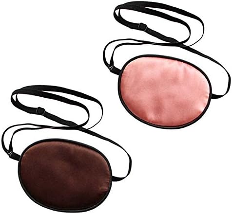 MIUNIKO 2pcs Soft Adjustable Silk Pirate Single Amblyopia Strabismus Lazy Eye Patch Mask with Elastic Strap for Kids (Coffee + Pink)