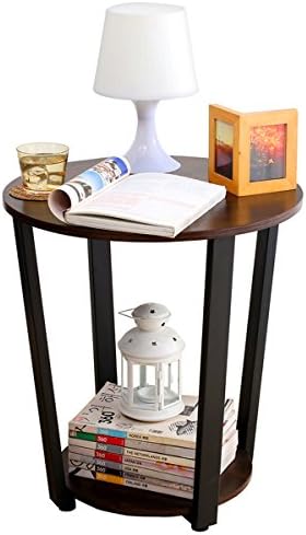 1208S Small Round End Table Side Table Sofa Table for Small Spaces Living Room, Walnut Black