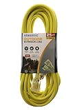 Viasonic Outdoor Extension Cord UL listed - 25FT - Heavy Duty & Durable, 14 Gauge, Safety Yellow Cord, Premium Lighted Plug, by Unity