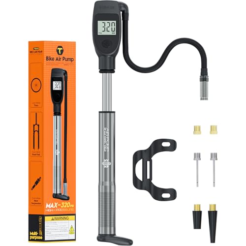 Tiakia Hochdruck Dämpferpumpe mit Digitaler Manometer 320PSI Für Luftdämpfer und federgabel,Tragbare fahrradpumpe Aluminium reifenpumpe Fahrrad Rahmenpumpen,Für Schrader/Presta、DH、MTB (Black) thumbnail 1